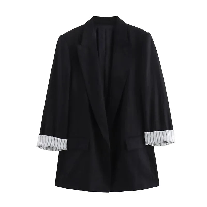 Women Fashion With Pockets Solid Blazer Vintage Notched Neck Long Sleeves Female Chic Lady Outfits
