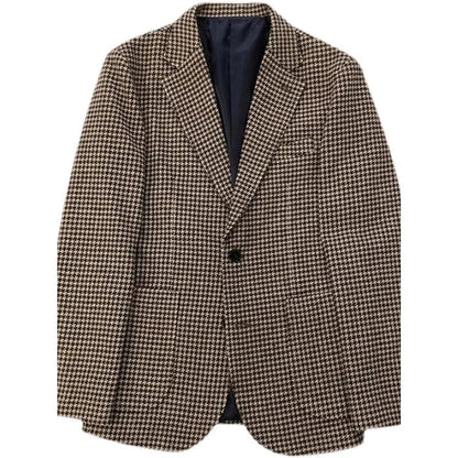Autumn and Winter Casual Men's Retro Tweed Houndstooth Suit Men's Plus Size Outwear British Gentleman Wool Suit Trendy