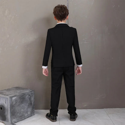 Exquisite Sparkling Boys Suits 2 Pieces Piano Performance Outfit,Black Elegant Kids Suit Set For Party,Peak Lapel Tuxedo On Sale