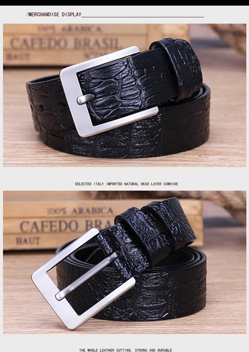 3.8CMNew Fashion Luxury Crocodile Skin Design men belt Genuine Leather Pin Buckle Alligator Jeans belts for Men's Cinto