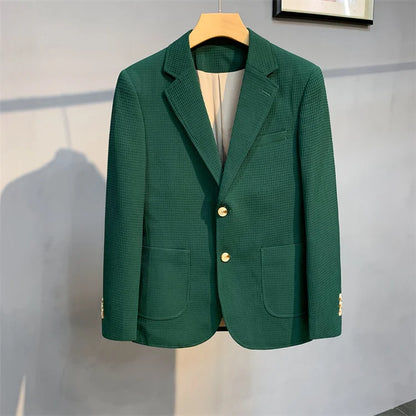 British Style Striped Casual Suit Jackets Mens 2022 Waffle Slim Fit Business Blazers Coat Homme Formal Social Prom Tuxedo 4XL-M