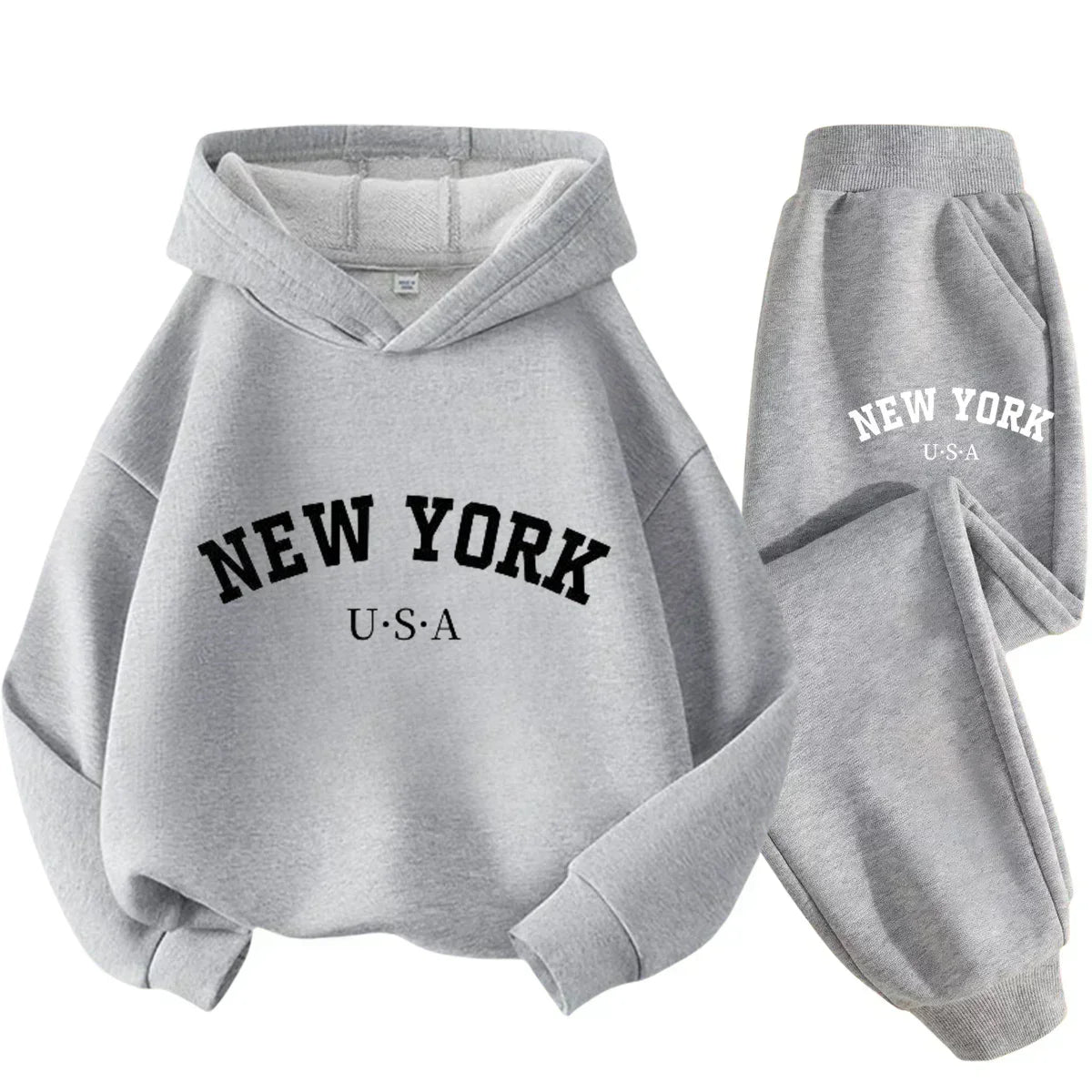 Children Hoodie Set Autumn Winter New York USA Letter Graphic Sweatshirt Pant Suit Baby Boy Girl Kid Sport Two Pieces Tracksuit
