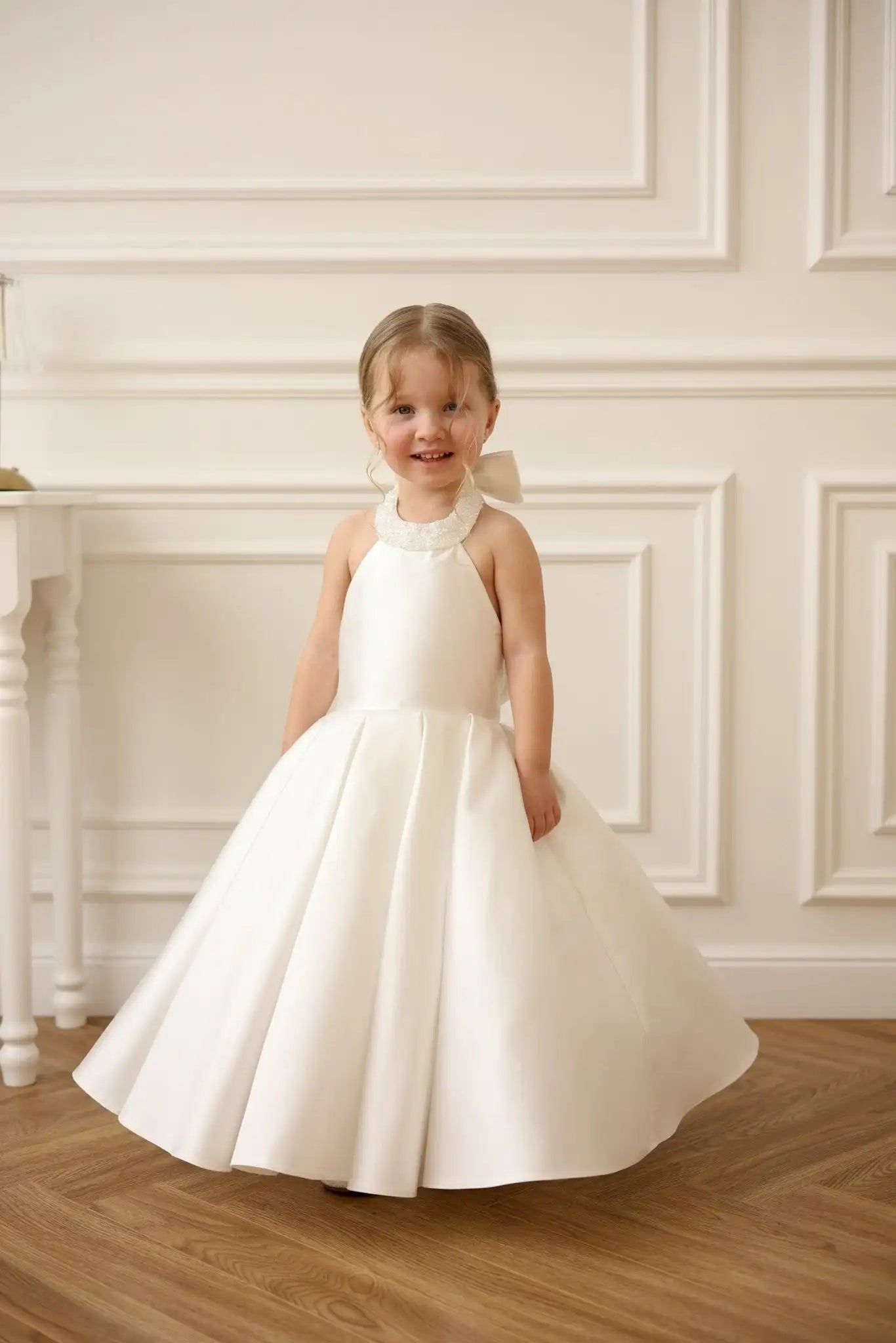 Satin Flower Girl Dress Mini Bridal Wedding Dress Kids Ball Gown 1st Communion Frock Pageant Gown Vestidos De Noiva Customized