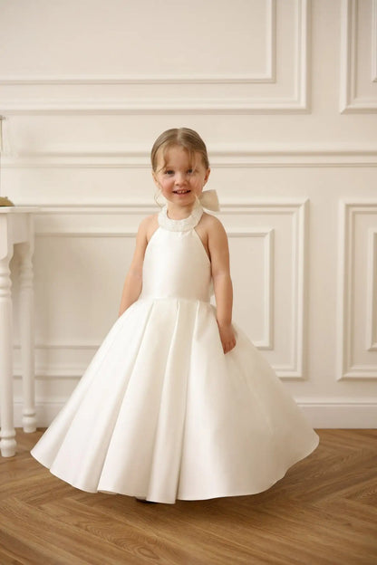 Satin Flower Girl Dress Mini Bridal Wedding Dress Kids Ball Gown 1st Communion Frock Pageant Gown Vestidos De Noiva Customized