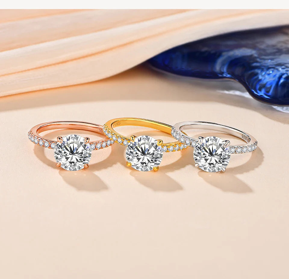 2026 New Brand 18K 14K 10K Yellow Gold Moissanite Ring Round Cut 3.0CT Ring for Women Birthday Diamond for Wedding Gift