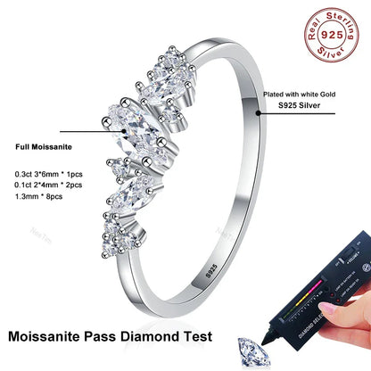 Full Moissanite Rings for Women 925 Sterling Silver Marquise cut Moissanite Lab Diamond Wedding Ring Gemstone Band