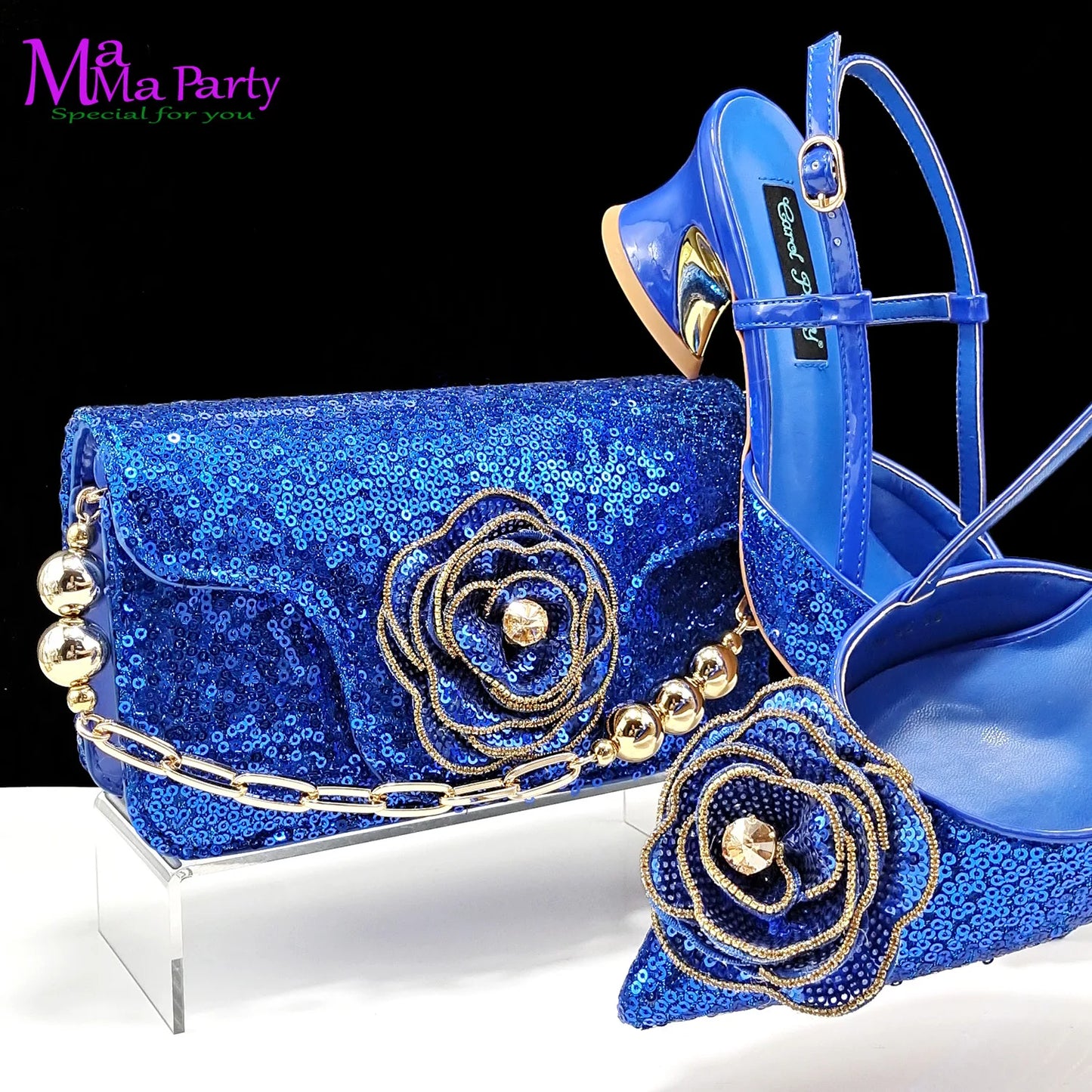 2024 Summer New Design Specials Italian Women Shoes and Bag Set in Gold Color Comfortable Heels with Appliques for Party