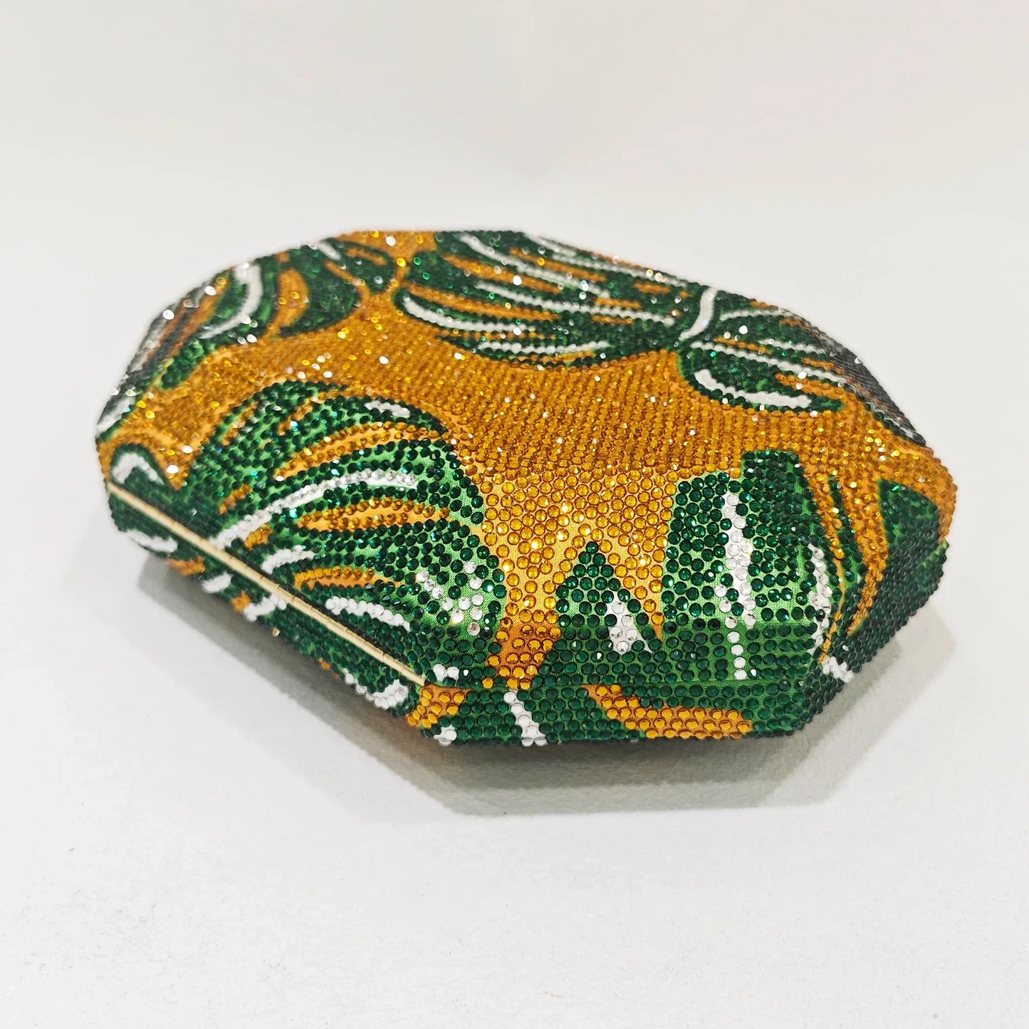 Green Leaf Diamond Evening Bag Gold Crystal Wedding Prom Clutches Formal Lady Rhinetone Chain Shoulder Handbags Party Purse