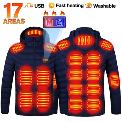 21 Areas Heated Jacket Women's Warm Vest USB Men's Heating Jacket  Waterproof Winter Heated Jackets Ski Clothing Coat Heated