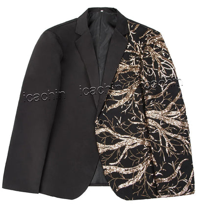 Men Sequin Jacket Glitter Tuxedo Paillette Champagne Sequined Blazer Black and Gold Jacket Performer Outfit Stage Jacket