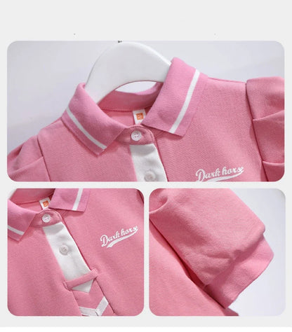 1pcs Summer Children's Dress Girl's Korean Edition Bubble Sleeves Flip Collar Dress Kids Princess Dress Baby Sweet Pleated Skirt
