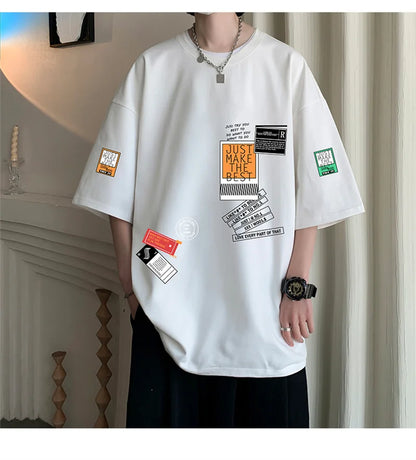 Men's Cotton T-shirts White Mens Oversized T Shirt Summer Casual Wear Letter Print Tee Shirts Fashion for Men 5XL Male Clothes