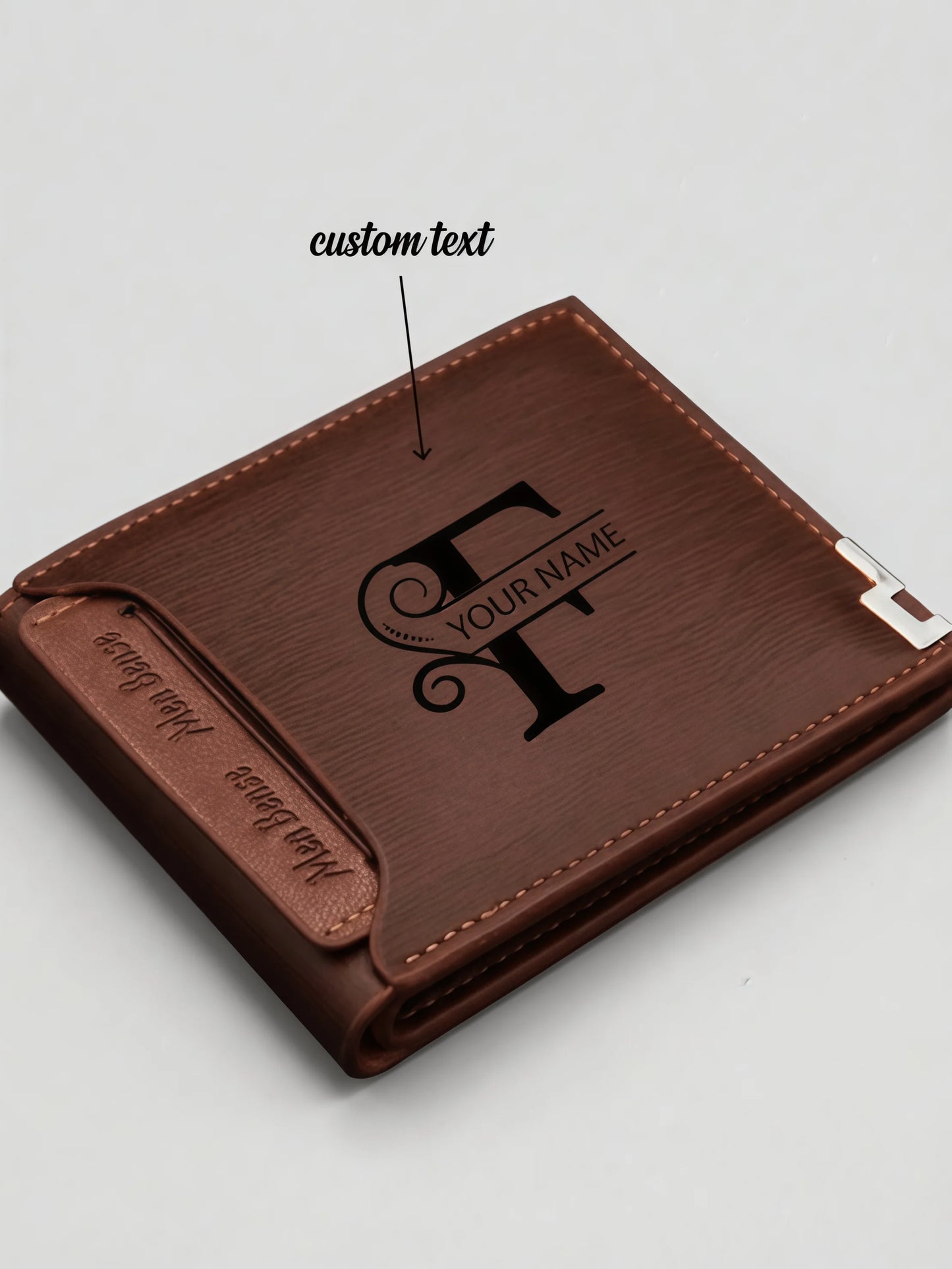 Personalized Wallet for Men Custom Wallets for Men Engraved Letter Name Leather Wallet Bifold Custom Gifts for Dad/Husband