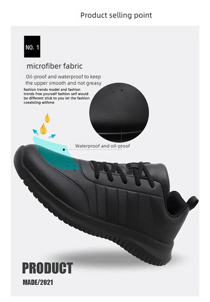 Causal Chef Shoes four Season new Lightweight Soft Sole Comfort Oil proof Men and Women's Chef Business Work Leather Shoe