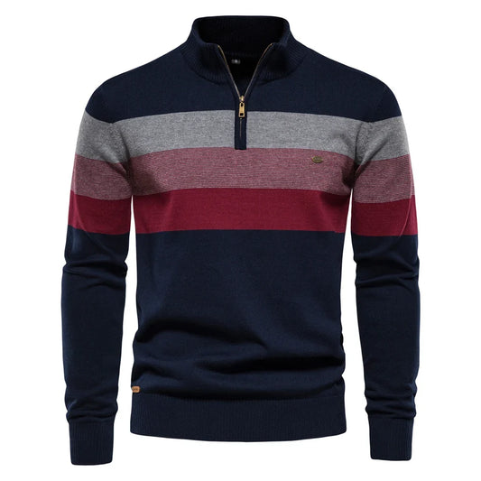 Men's Cotton Mock Neck Stand Collar Sweaters Quarter Zipper Pullover Autumn Winter Warm Social Casual Sweater for Men