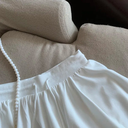 Summer Women Sports A Line Skirts for Women Summer High Waist Drawstring Solid Mini Skirts Female Sweet All Match Ballet Skirts