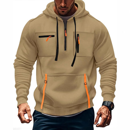 Men's Casual Sports Hoodie 2025 New Fashion Pocket Zipper Hooded Sweatshirt Solid Color Loose Coat Outdoor Running Streetwear