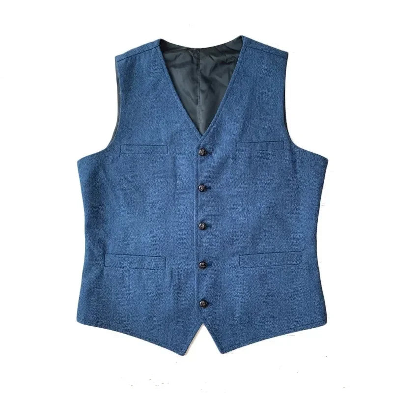 Mens Suit Vest Tweed Retro V Neck Wool Herringbone Waistcoat for Prom Single Breasted Males Dress Suit Vest Plus Size