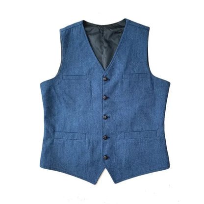 Mens Suit Vest Tweed Retro V Neck Wool Herringbone Waistcoat for Prom Single Breasted Males Dress Suit Vest Plus Size