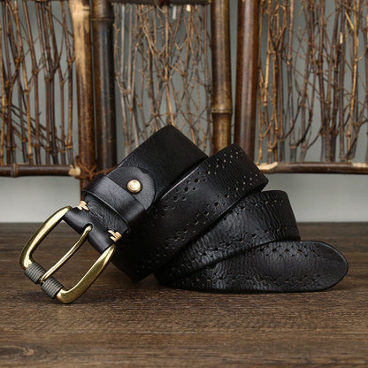 2024 Fashion Men's Belt  Genuine Leather Pure Cowhide Pin Buckle Vintage Belt for Trap Male Jeans for Man Luxury Designer