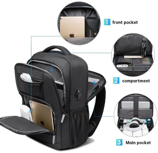 Travel Waterproof Backpack with USB Charging Port Fit 15.6 Inch Laptop Backpacks for Men and Women, Teenager School Bags