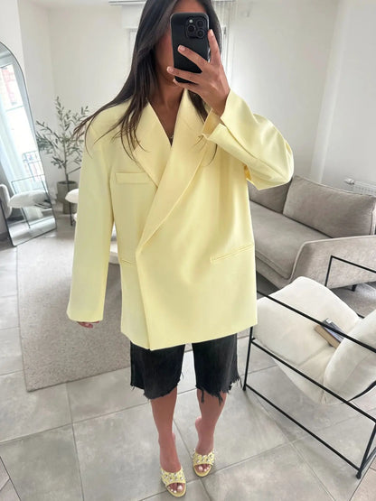 Ladies Loose Blazer Suit Solid Casual Turn Down Collar One Button Coat High Waist Shorts 2026 Summer Autumn Formal New Outfits
