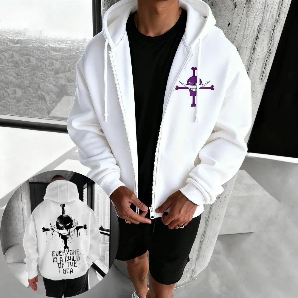 One Piece Men's Zipper Coat Hoodie Sweater Long-sleeved Jacket Edward Newgate Anime Spring And Autumn Niche Warm Top Winter
