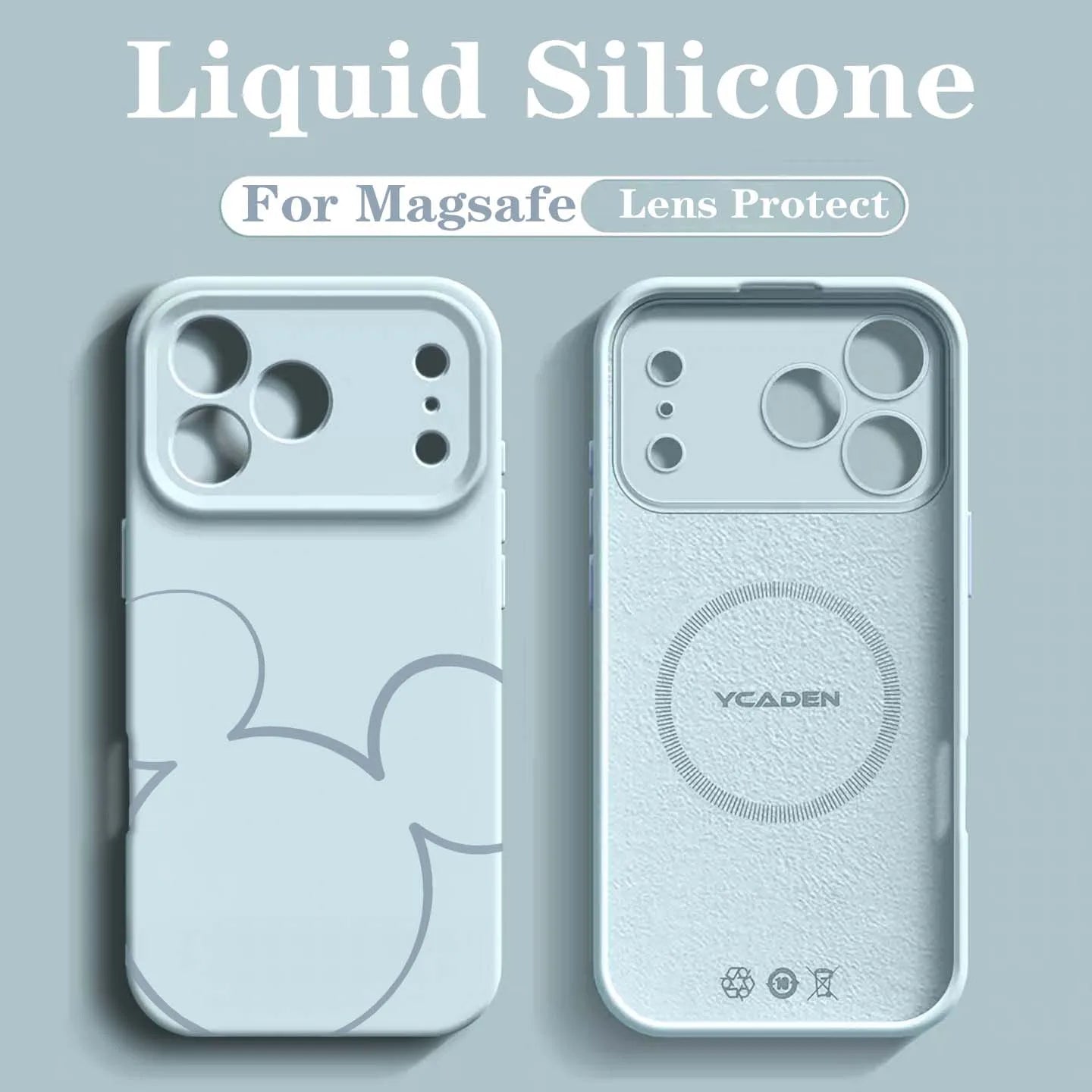 Luxury Liquid MIkey Silicone For Magsafe Phone Case For iPhone 17 Pro 16 15 14 13 12 Pro Max Wireless Charging Skin Smooth Cover