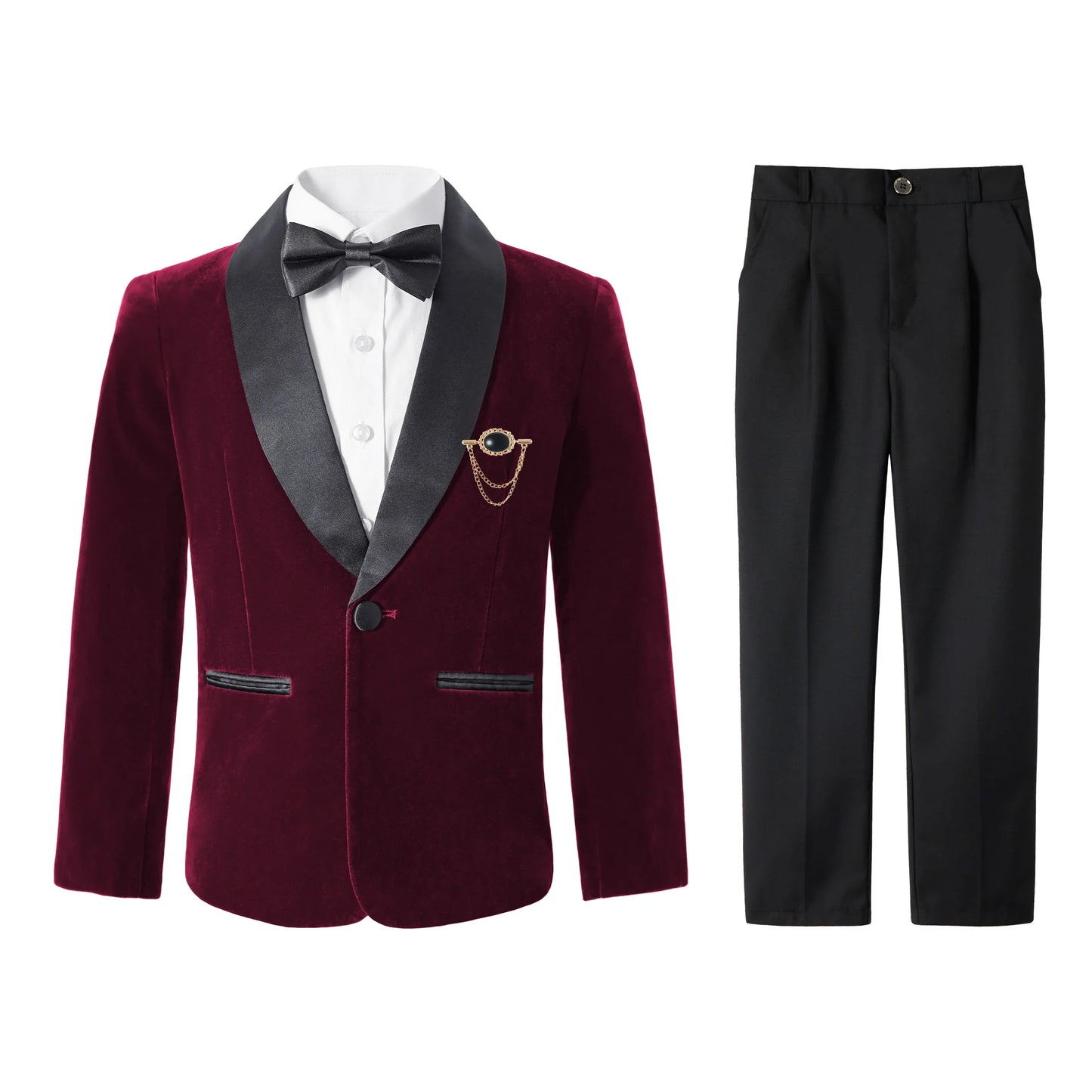 5Pcs Boys Christmas Velvet Formal Suits Kids Slim Tuxedo Set Classic Wedding Birthday Wear 3-12Years