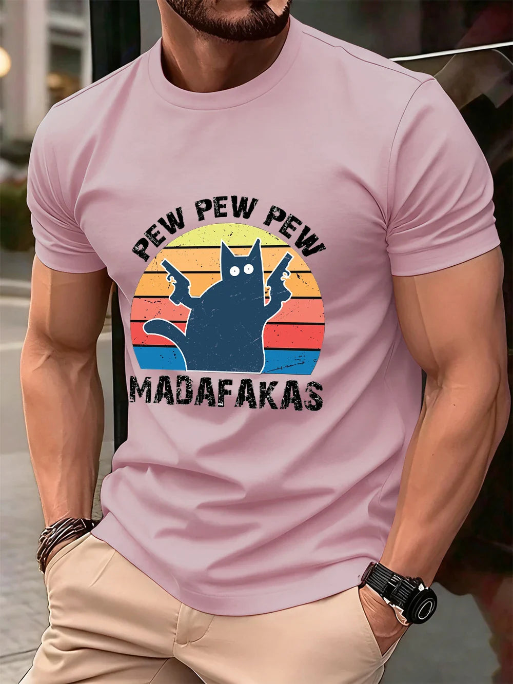 Pew Pew Pew Madafakas Prints Men'S T-Shirt Cotton Summer O-Neck Short Sleeve Tops Soft Oversized T Shirt Casual Mens Clothes