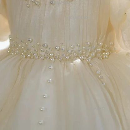 Children Girls Birthday Flower Girl Wedding Little Gown Kids Formal Champagne Host Piano Performance Princess Summer Costume