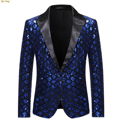 2026 Gold Men's Black Collar Suit Jacket, Glitter Sequin Decoration Wedding Party Dress Coat Black Silver Fashion Blazers.