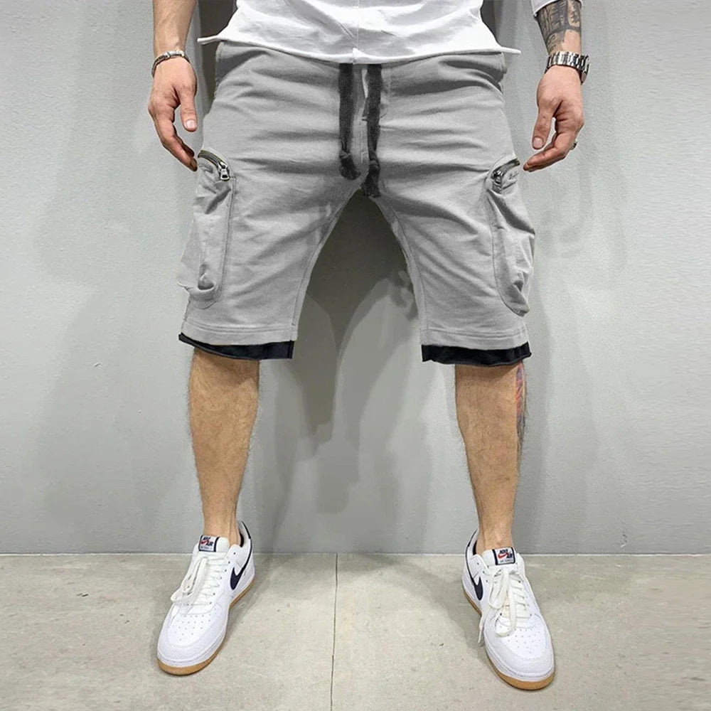 Mens Summer Cargo Shorts Cotton Workout Fitness Shorts Breathable Jogger Training Gyms Bodybuilding Multi Pocket Yellow Shorts