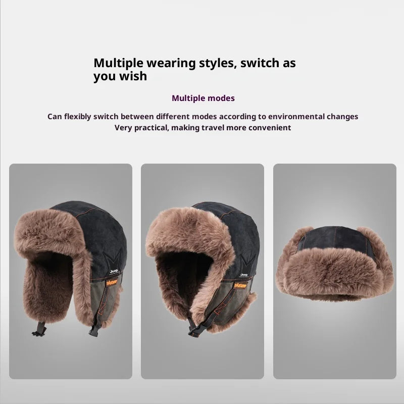 1pc Winter Warm Trapper Pilot Caps for Men,Hunting Warm Ear Flap Russian Winter Ski Cold Weather Bomber Hats