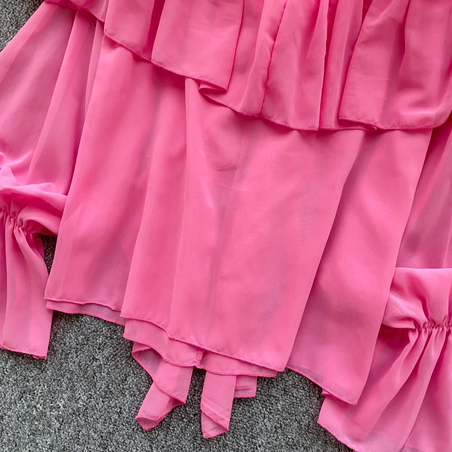 Chic Ruffles Splice Chiffon Blouse V Neck Flared Sleeve Loose Tops 2025 Fashion Solid Fairycore Vacation Women Shirt