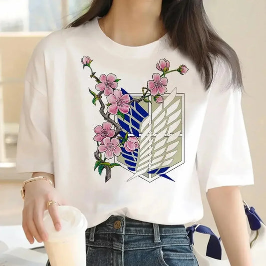 2024 New Anime Attack Titan Graphic Printing Harajuku T-Shirt Casual Fashion Short Sleeve Plus Size T-Shirt Ladies Short Sleeve