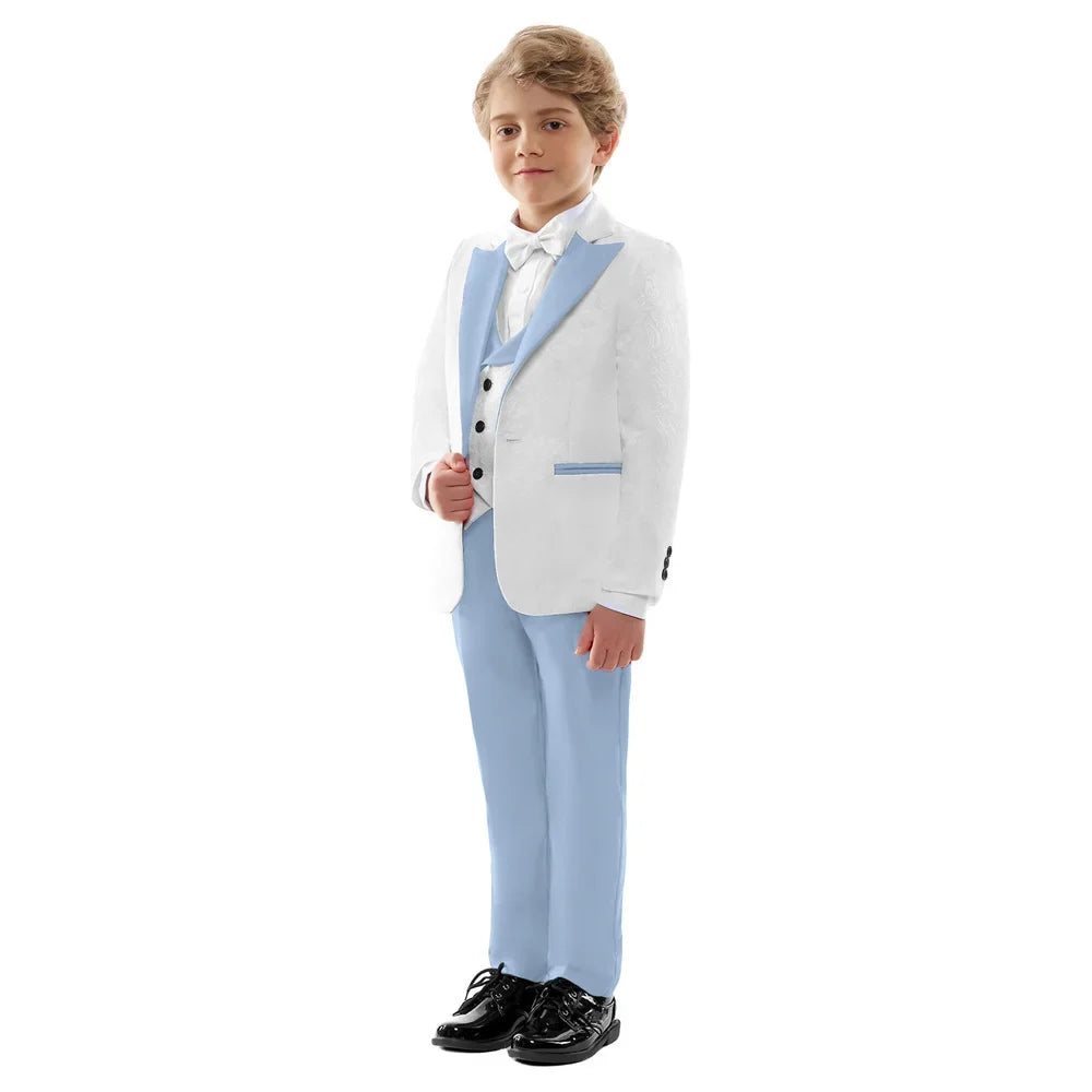 Hot Sale Boys Wedding Suit Set 4 Piece Formal Tuxedo Jacket Vest Pants Bow Tie Slim Fit Kids Suits for Boys 3-14Y Fashion Suit