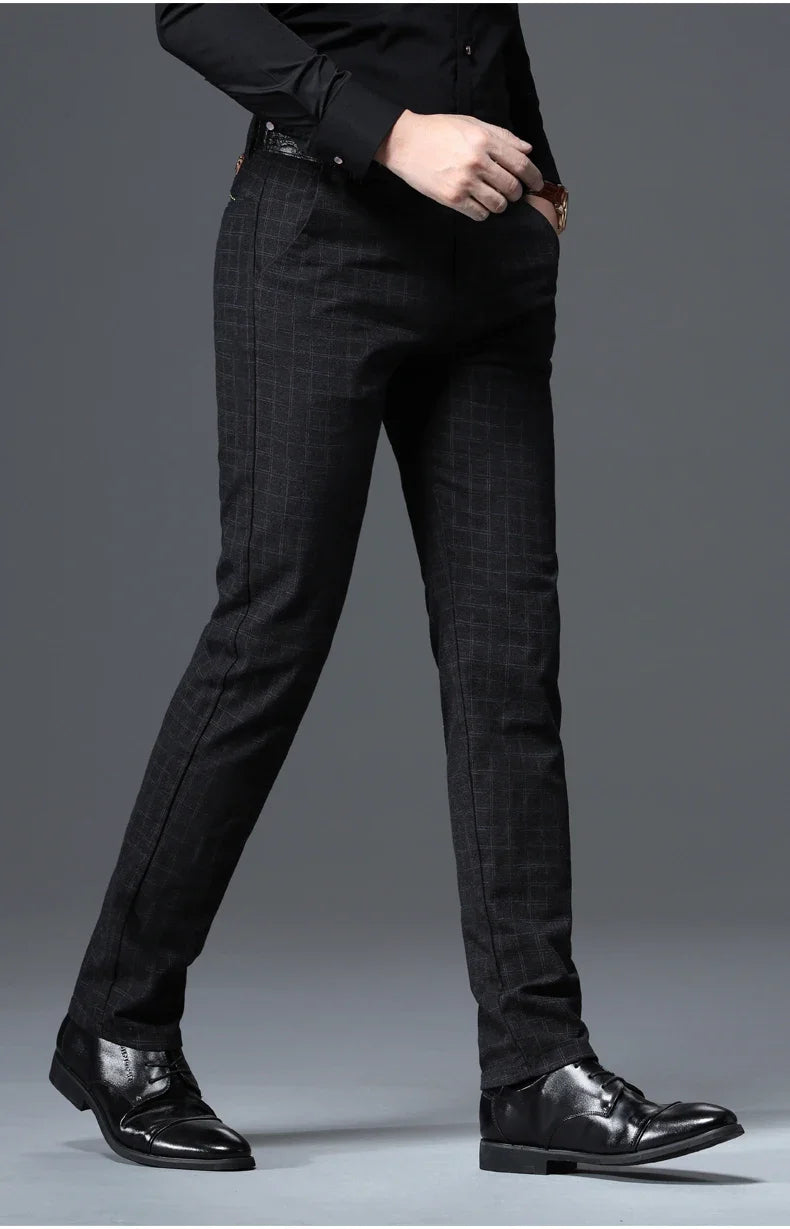 Men's Autumn New Classic Business Suit Pants Black Blue Fashionable Stretch Straight Slim Casual Trousers Brand Clothing Male