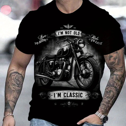 Motorcycle T-shirt Men 3D Print Short Sleeve Vintage Classics TShirt For Mens Street Ride Biker Shirts Tops Oversized Tee Shirt