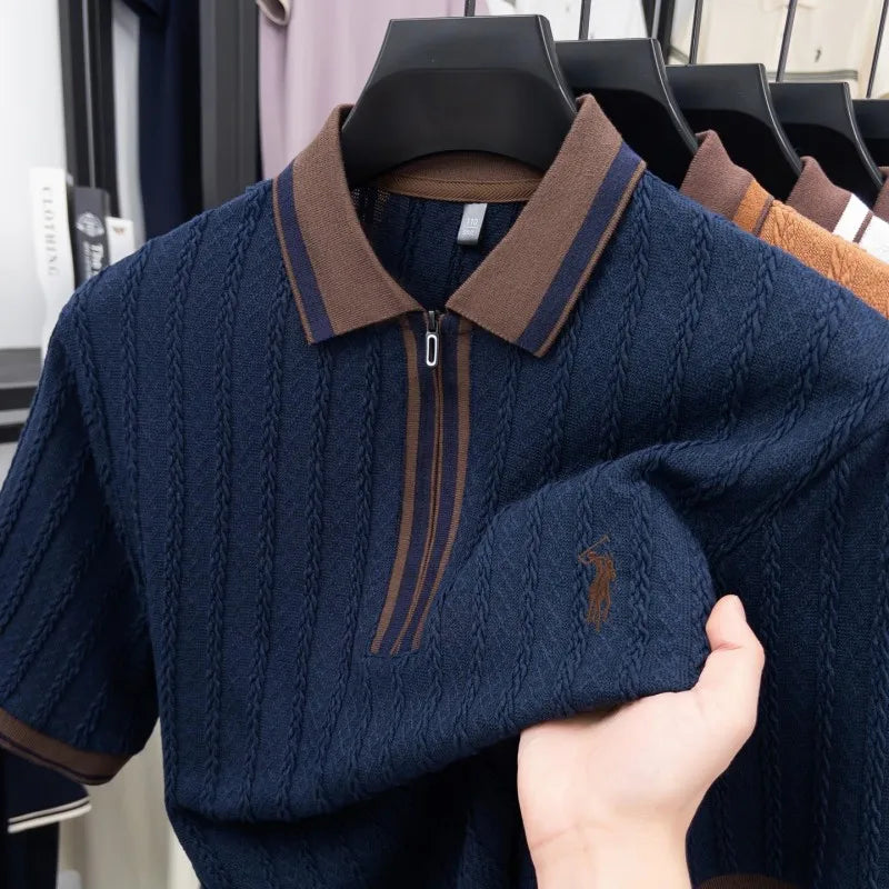 Luxury brand short sleeve T-shirt men's lapel top summer fashion jacquard design golf pony embroidery casual knitted polo shirt