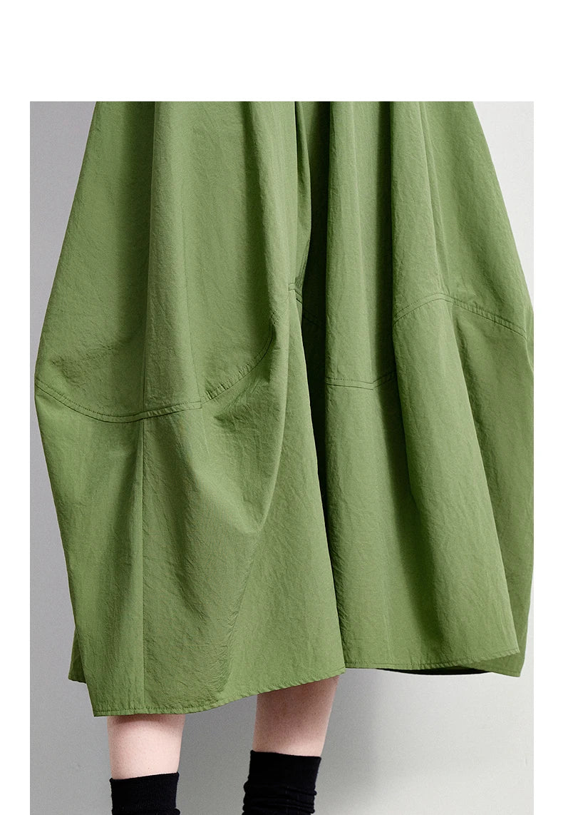 Women's A-Line Bud Skirt 2026 Summer New Split Detail Retro Puff Midi Skirt, Lightweight Outdoor Wear