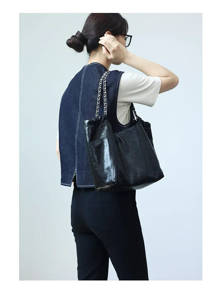Women Genuine Leather Luxury Chain Single Shoulder Bags Large Capacity Soft Handbag Suitable For Working And Travling
