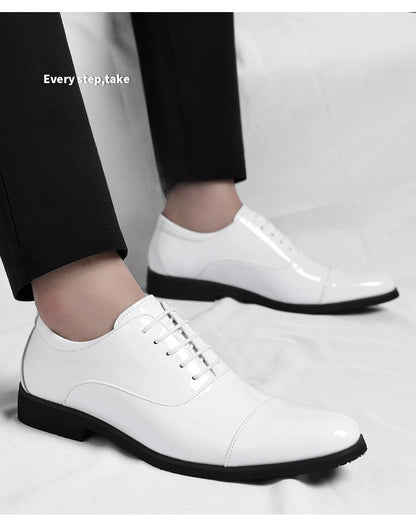 Korean Black White Leather Shoes for Men Big Size Business Casual Shoes Male Spring Autumn Lace Designer Fashion Shoe Man