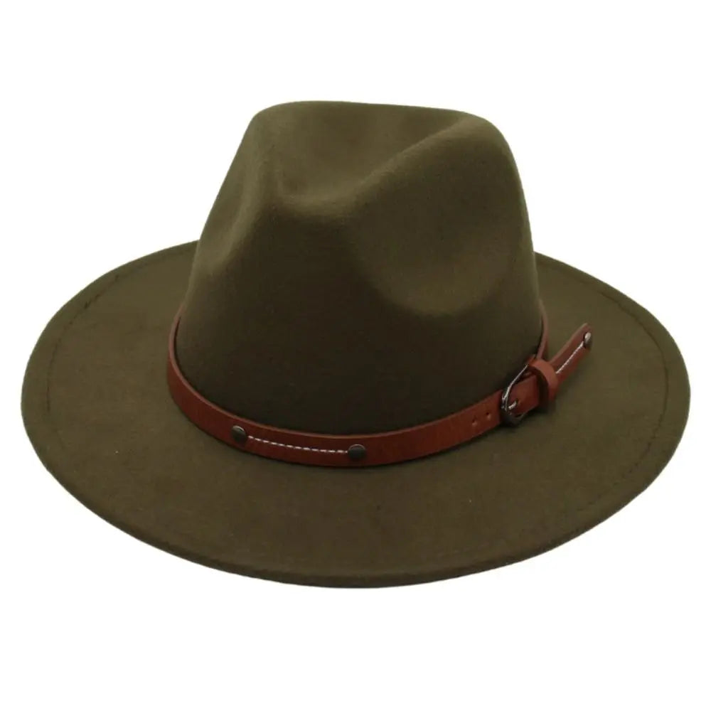 With Belt Buckle Felt Fedora Hats Fashion Vintage Wide Brim Panama Cap Soft Elegant Cowboy Cap Men Women