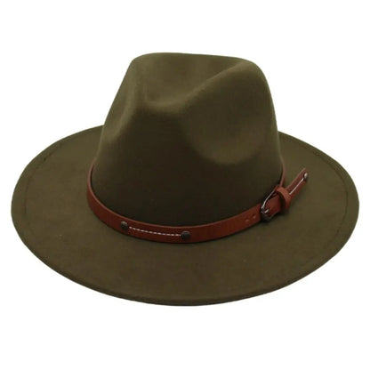 With Belt Buckle Felt Fedora Hats Fashion Vintage Wide Brim Panama Cap Soft Elegant Cowboy Cap Men Women