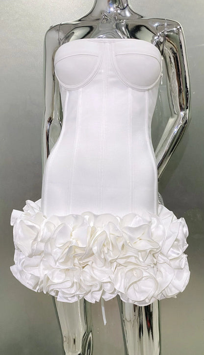 Stereoscopic Flowers Back Laceing Strapless Red Bandage Mini Evening Dress Sweet Woman Birthday Party Dress Performance costume