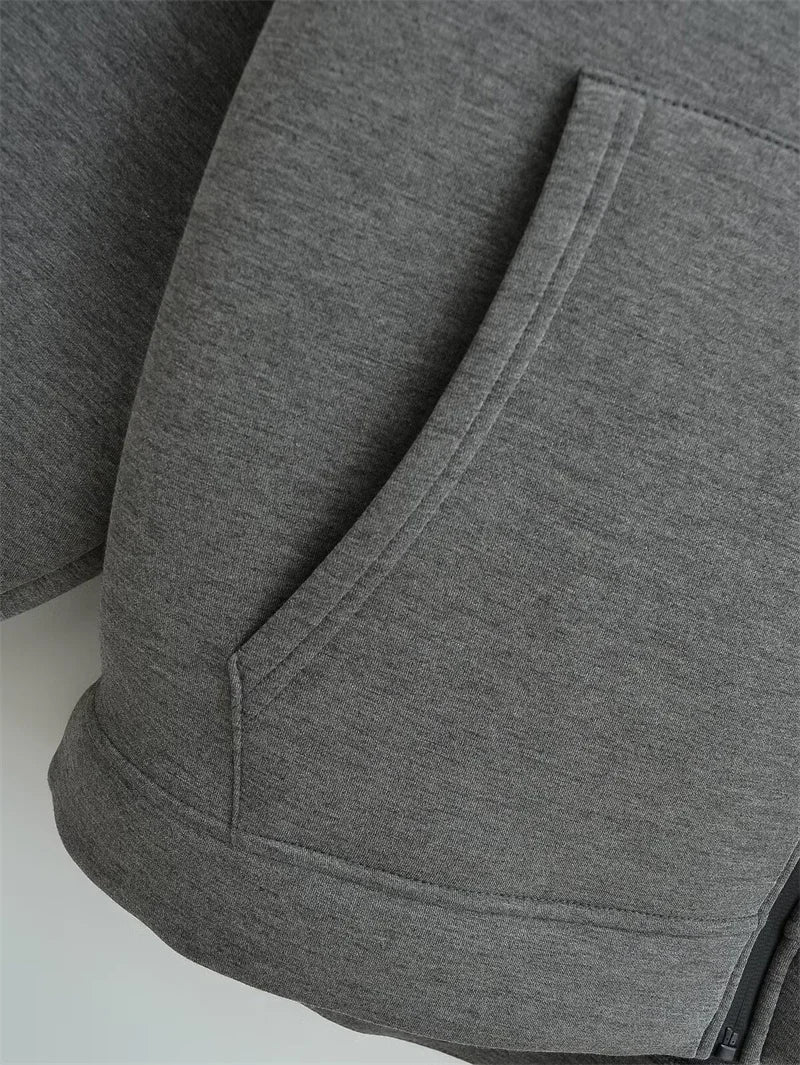 Winter New Women's Zipper Hoodie High Street Unisex style Double Pockets Oversize Loose Sweatshirts Outerwear Top