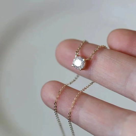 S925 Pure silver 18k gold pendant Multi-functional single diamond necklace with six claws Zircon necklace for women  gift
