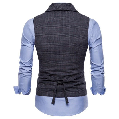 New Men's Checkered Vest, Male Casual Business Suit Vest, Plus Size British-Style  Four Seasons Double Breasted Slim Fit Vest