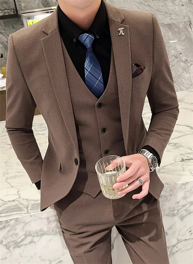 S-5XL Jacket Vest Pants Boutique Solid Color Casual Business Office Slim Mens Suit Groom Wedding Gown Blazer Waist Coat Trousers